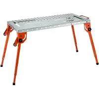 Markenlos Zusammenklappbarer Schweißtisch 533x1118mm, 226 kg Tragkraft, Werktisch mit 4-stufiger Höhenverstellung, Werkbank mit 6 Werkzeugschlitzen und 16mm Befestigungslöchern für Schweißbaugruppen