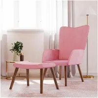 Markenlos Rosa Samt Relaxsessel mit Hocker, Stahlrahmen, Schaumstofffüllung, 61,5 x 69 x 95,5 cm - Max. 110 kg