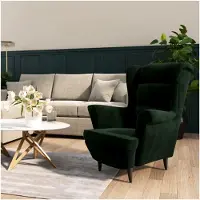 Markenlos Sessel Ohrensessel Loungesessel Fernsehsessel Relaxsessel Wohnzimmersessel Moderner Bequemer Armsessel Polstersessel Lounge Dunkelgrün Samt