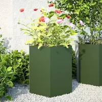 vidaXL Möbel Garten-Pflanzgefäße 2 Stk.Olivgrün Sechseckig 46x40x45 cm Stahl - Beete &53530
