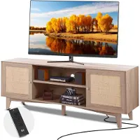 StarTech.com Rattan-TV-Ständer - 191 cm Fernseher - Boho-TV-Schrank - Fernsehmöbel - Eiche - modernes Wohnzimmer-Nachbildung