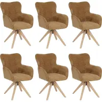 Mendler 6er-Set Esszimmerstuhl MCW-Q35, Küchenstuhl Armlehne drehbar, Stoff Chenille (680g/m²) Holz MVG senfgelb