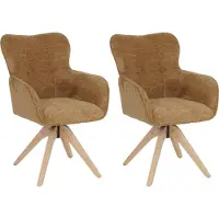 Mendler 2er-Set Esszimmerstuhl MCW-Q35, Küchenstuhl Armlehne drehbar Auto-Return, Stoff/Textil 680g/m² Holz MVG senfgelb