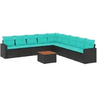 vidaXL 10-tlg. Garten-Sofagarnitur mit Kissen Schwarz Poly Rattan