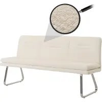 Mendler Sitzbank HWC-H70, Esszimmerbank Bank Polsterbank, Lehne Stoff/Textil Bouclé Edelstahl gebürstet 180cm creme