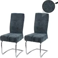 Mendler 2er-Set Esszimmerstuhl MCW-G56, Küchenstuhl Freischwinger Stuhl Lehnstuhl, Metall Stoff/Textil Chenille blau-grün