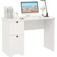 Costway Schreibtisch mit 2 Schubladen, Computertisch klein, Kinderschreibtisch, Bürotisch, PC-Tisch modern 109x50x75cm Weiß