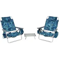 Costway 2 Strandstühle und Tisch Set mit verstellbarer Rückenlehne, Eisbeutel, Campingstühle klappbar Marine