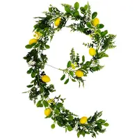 Markenlos Künstliche Zitronengirlande mit Zitronenblüten und grünen Blättern, Frühlings- und Sommer-Nachbildungation für Kaminsims, Hochzeit, Party (77 Zoll)