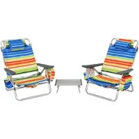 Costway 2 Strandstühle und Tisch Set mit verstellbarer Rückenlehne, Eisbeutel, Campingstühle klappbar Mehrfarbig