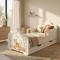 Happy Babies Kinderbett mit Rausfallschutz Junge 160x80 Bett für Kinderzimmer mit Schublade Matratze Einzelbett für Kinder Weiss