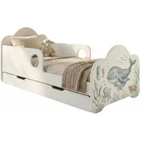 Happy Babies Kinderbett mit Rausfallschutz Junge 160x80 Bett für Kinderzimmer mit Schublade Matratze Einzelbett für Kinder Weiss, Aufkleber, Fische