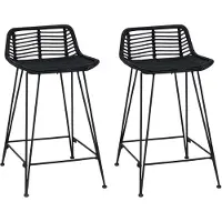 vidaXL Barhocker 2 Stk. Schwarz 44 x 45 x 76 cm Rattan und Stahl