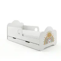 Happy Babies Novula Kinderbett mit Rausfallschutz Junge 140x70 Bett für Kinderzimmer mit Schublade Matratze Einzelbett für Kinder
