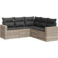 vidaXL 5-tlg. Garten-Sofagarnitur mit Kissen Hellgrau Poly Rattan
