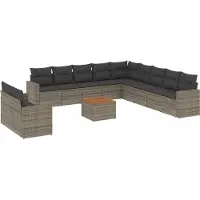 vidaXL 12-tlg. Garten-Sofagarnitur mit Kissen Grau Poly Rattan