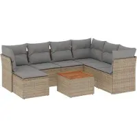 vidaXL 8-tlg. Garten-Sofagarnitur mit Kissen Beige Poly Rattan