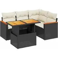 vidaXL 5tlg. Garten-Sofagarnitur mit Kissen Schwarz Poly Rattan Akazie