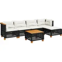 vidaXL 6-tlg. Garten-Sofagarnitur mit Kissen Schwarz Poly Rattan