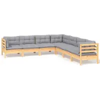 vidaXL 7-tlg. Garten-Lounge-Set mit Grauen Kissen Kiefer Massivholz