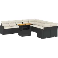 vidaXL 11-tlg. Garten-Sofagarnitur mit Kissen Schwarz Poly Rattan