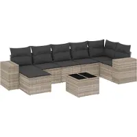 vidaXL 7-tlg. Garten-Sofagarnitur mit Kissen Hellgrau Poly Rattan