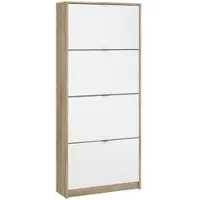 Wellhome - Holz-Schuhschrank mit 4 Fächern in den Farben Weiß und Eiche 71 x 25 x 162 cm - Segre Oak