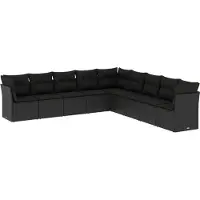 vidaXL 9-tlg. Garten-Sofagarnitur mit Kissen Schwarz Poly Rattan
