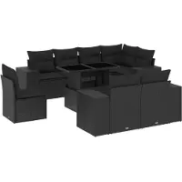 vidaXL 9-tlg. Garten-Sofagarnitur mit Kissen Schwarz Poly Rattan