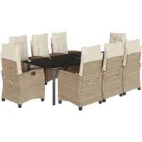 vidaXL 9-tlg. Garten-Essgruppe mit Kissen Beige Poly Rattan