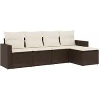 vidaXL 5-tlg. Garten-Sofagarnitur mit Kissen Braun Poly Rattan