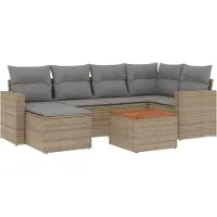 vidaXL 7-tlg. Garten-Sofagarnitur mit Kissen Beige Poly Rattan