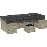 vidaXL 8-tlg. Garten-Sofagarnitur mit Kissen Hellgrau Poly Rattan