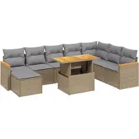 vidaXL 9-tlg. Garten-Sofagarnitur mit Kissen Beige Poly Rattan Akazie