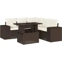 vidaXL 6-tlg. Garten-Sofagarnitur mit Kissen Braun Poly Rattan