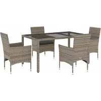 vidaXL 5-tlg. Garten-Essgruppe mit Kissen Grau Poly Rattan und Glas
