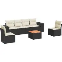 vidaXL 7-tlg. Garten-Sofagarnitur mit Kissen Schwarz Poly Rattan