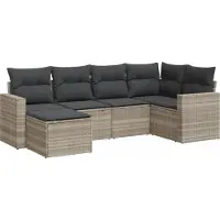 vidaXL 6-tlg. Garten-Sofagarnitur mit Kissen Hellgrau Poly Rattan