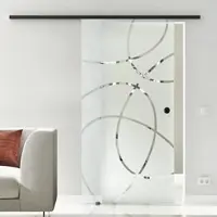 Levidor Glasschiebetür Komplettset 65 x 205 cm Freiburg Schwarz mit Griffmuschel