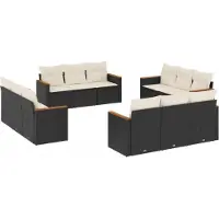 vidaXL 12-tlg. Garten-Sofagarnitur mit Kissen Schwarz Poly Rattan