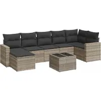 vidaXL 8-tlg. Garten-Sofagarnitur mit Kissen Hellgrau Poly Rattan