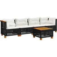 vidaXL 5-tlg. Garten-Sofagarnitur mit Kissen Schwarz Poly Rattan
