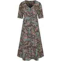 Goldner Sommerkleid "Kurzgröße Viskosekleid mit orientalischem Muster" Eingrifftaschen an den Seitennähten