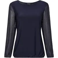 Goldner Langarmshirt "Kurzgröße Edles Langarmoberteil mit Glitzerärmeln" Chiffon-Ärmel