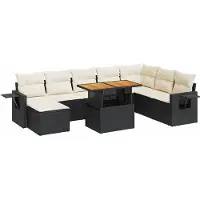 vidaXL 9-tlg. Garten-Sofagarnitur mit Kissen Schwarz Poly Rattan
