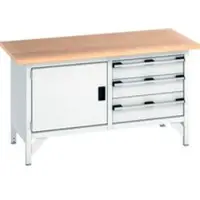 Bott Kastenwerkbank KW-1578-2.3, 3 geschlossene Schubladen, Flügeltür, Buche-Multiplexplatte, 1500 x 750 x 840 mm, lichtgrau/lichtgrau