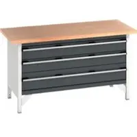 Bott Kastenwerkbank cubio, Buche-Multiplexplatte 40 mm, Stahlgestell, B 1500 x T 750 x H 840 mm, lichtgrau/anthrazit