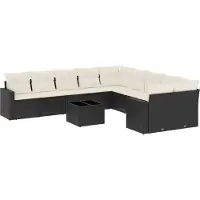 vidaXL 11-tlg. Garten-Sofagarnitur mit Kissen Schwarz Poly Rattan