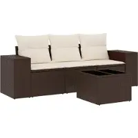 vidaXL 3-tlg. Garten-Sofagarnitur mit Kissen Braun Poly Rattan