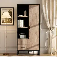 STILVORA Highboard-Schrank aus MDF, Schwarz/Holz, 80 x 40 x 180 cm, 1 Tür